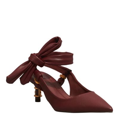 Scarpin Amarração Stretch Bordô Salto Médio