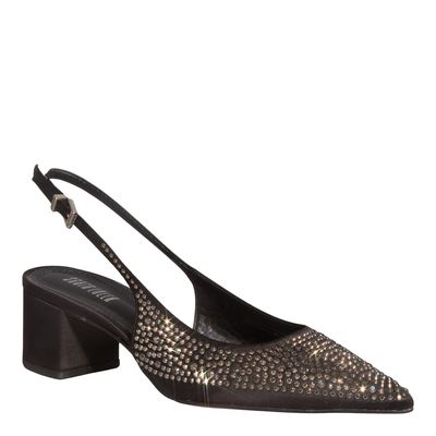 Scarpin Shiny Cetim Salto Bloco Preto