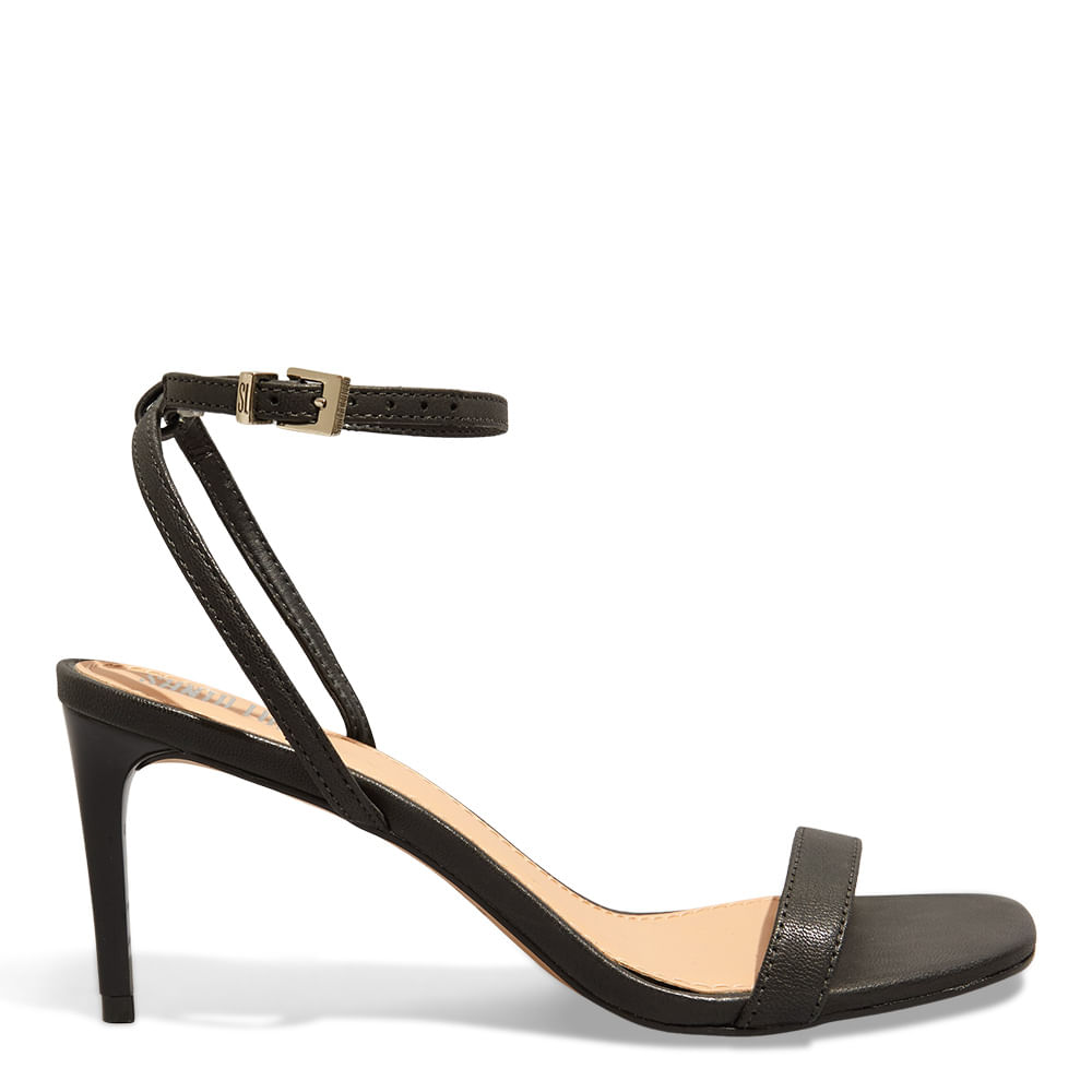 Preto Quadrado Fino Couro Sandálias Femininas Santa Lolla