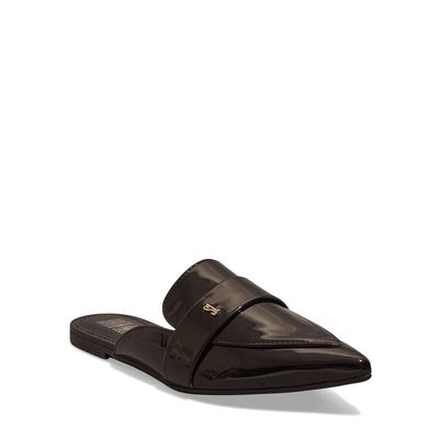 Mule Mocassim Verniz Preto Bico Fino
