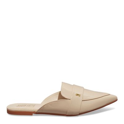 Mule Mocassim Verniz Bege Bico Fino