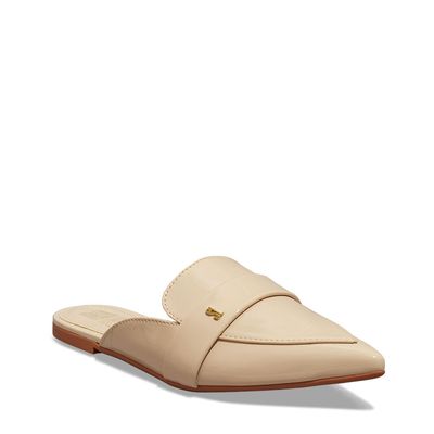 Mule Mocassim Verniz Bege Bico Fino