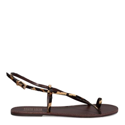 Rasteira De Dedo Couro Estampa Animal Print Onça