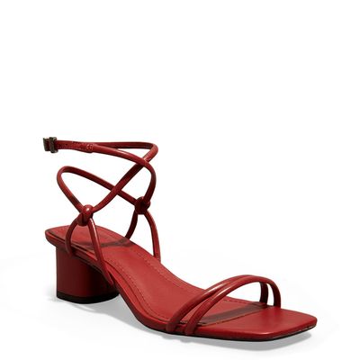Sandália Couro Nobre Soft Vermelho Salto Grosso Baixo