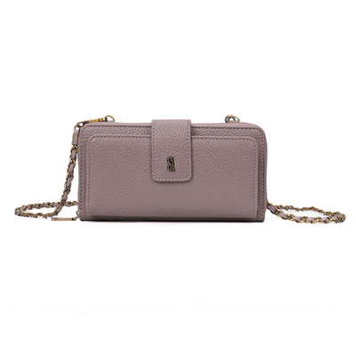 Bolsa Carteira Soft Cinza Fog Alça De Ombro Corrente