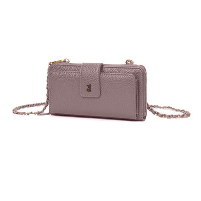 Bolsa Carteira Soft Cinza Fog Alça De Ombro Corrente