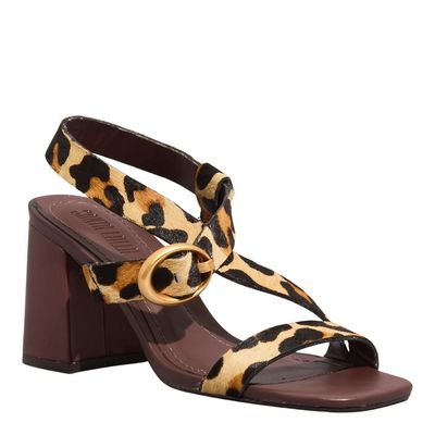 Sandália Couro Tiras Cruzadas Animal Print Onça