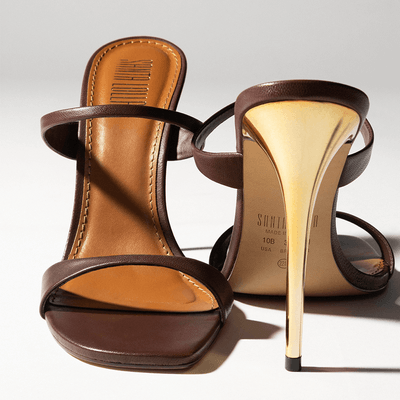 Mule Couro Pelica Marrom Cocoa Salto Alto Fino