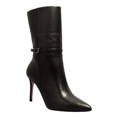 Bota Couro Nobre Soft Preta Cano Curto Salto Alto Fino