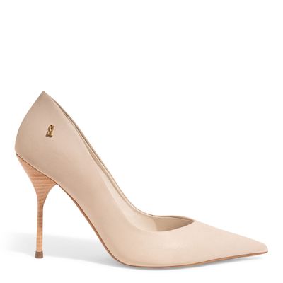 Scarpin One Couro Confort Bege Bico Fino Salto Agulha