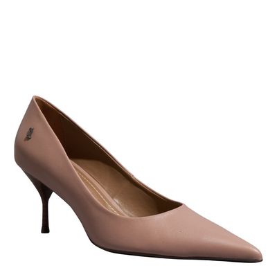 Scarpin Bico Fino Couro Confort Salto Fachete Bege
