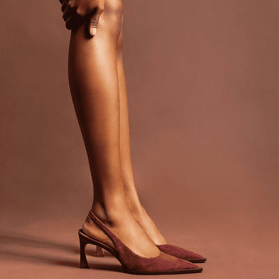 Scarpin Slingback Couro Carmuça Salto Médio Vermelho Merlot