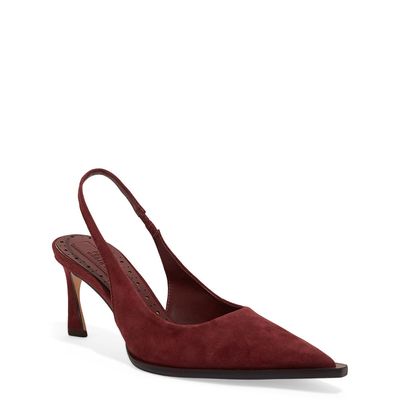Scarpin Slingback Couro Carmuça Salto Médio Vermelho Merlot