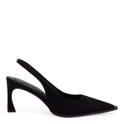 Scarpin Slingback Couro Carmuça Salto Médio Preto