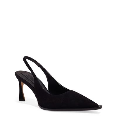 Scarpin Slingback Couro Carmuça Salto Médio Preto