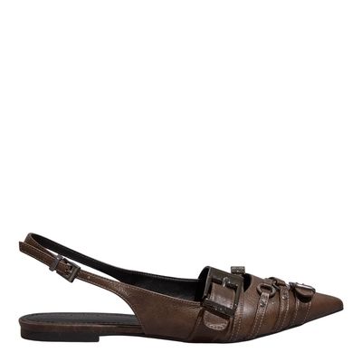 Sapatilha Fivela Napa Destroyed Bico Fino Marrom