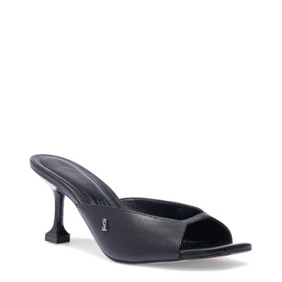 Sandália Mule Couro Preto Salto Taça
