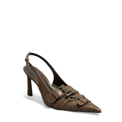 Scarpin Napa Marrom Bico Fino Fivela
