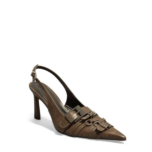 Scarpin Napa Marrom Bico Fino Fivela