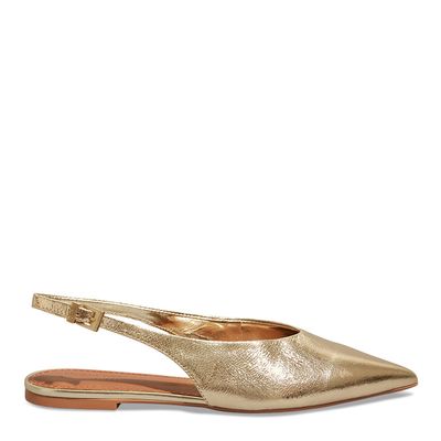 Sapatilha Slingback Couro Metalizada Dourada