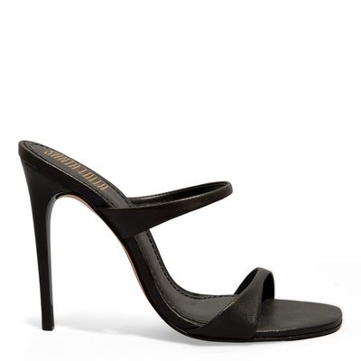 Mule Couro Pelica Preto Salto Alto Fino