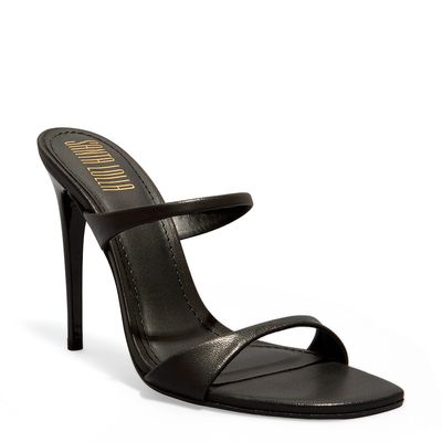 Mule Couro Pelica Preto Salto Alto Fino