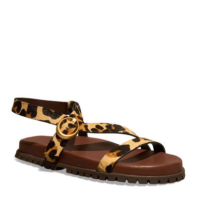 Sandália Papete Couro Pelo Estampa Animal Print Onça