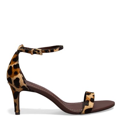 Sandália Couro Pelo Animal Print Salto Médio