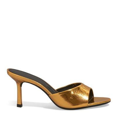 Mule Salto Médio Couro Metalizado Dourado
