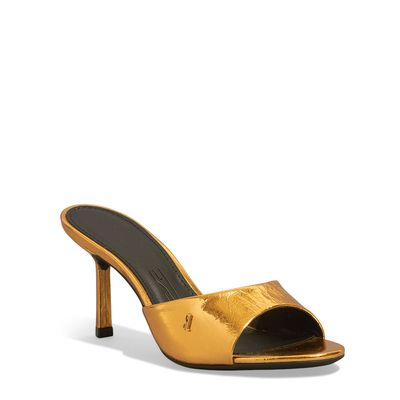 Mule Salto Médio Couro Metalizado Dourado