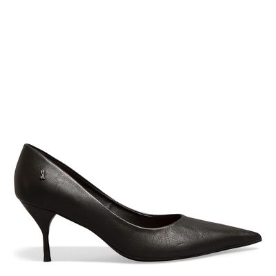 Scarpin Couro Confort Preto Bico Fino Salto Agulha