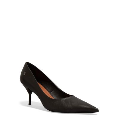 Scarpin Couro Confort Preto Bico Fino Salto Agulha