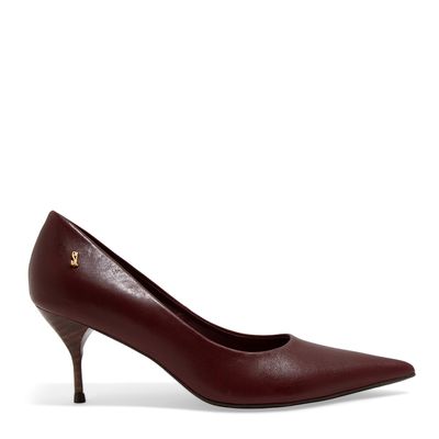 Scarpin Couro Confort Vermelho Merlot Bico Fino Salto Agulha