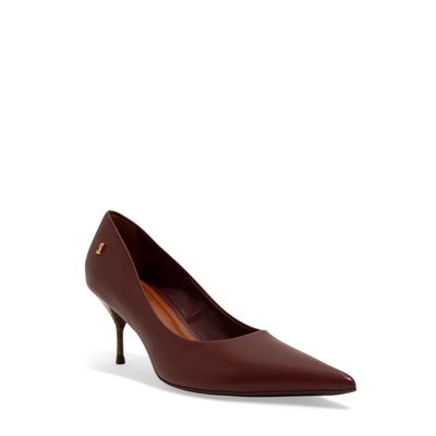 Scarpin Couro Confort Vermelho Merlot Bico Fino Salto Agulha