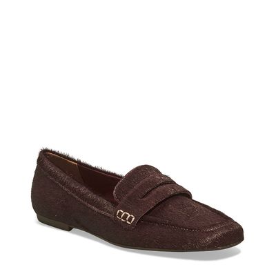 Mocassim Pelo Liso Vermelho Bordô Bico Quadrado
