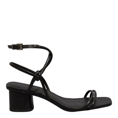 Sandália Couro Nobre Soft Preto Salto Grosso Baixo