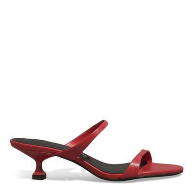 Tamanco Mule Couro Pelica Vermelho Salto Taça Baixo