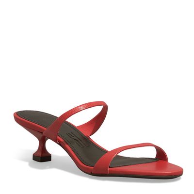 Tamanco Mule Couro Pelica Vermelho Salto Taça Baixo