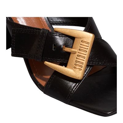 Mule Couro Confort Preto Tiras Fivela