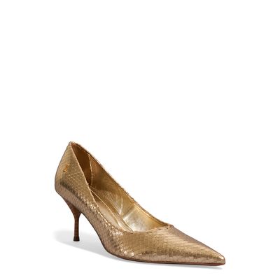 Scarpin Cobra Couro Metalizado Salto Fino Dourado