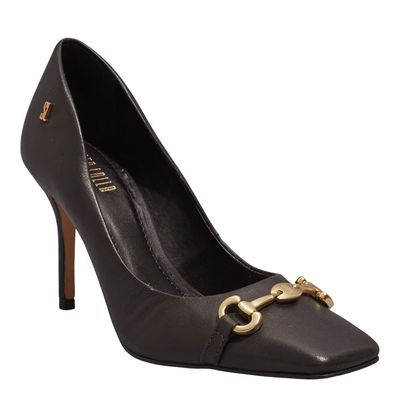 Scarpin Boneca Couro Confort Preto Salto Alto Fino