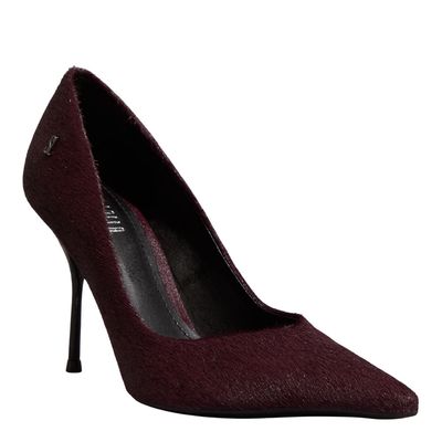 Scarpin Pelo Vermelho Tomato Bico Fino Salto Agulha