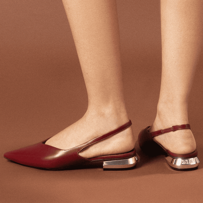 Sapatilha Slingback Couro Nobre Bico Fino Vermelho Ruby
