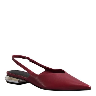 Sapatilha Slingback Couro Nobre Bico Fino Vermelho Ruby