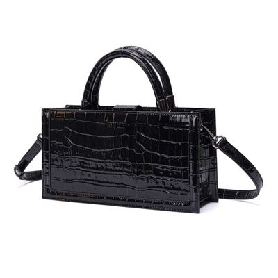 Bolsa Tote Pequena Croco Preta Alça Dupla