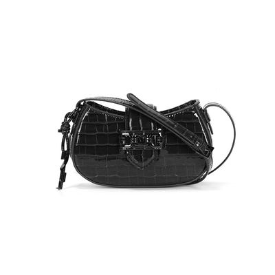 Bolsa Baguete Material Croco Preta Alça Transversal