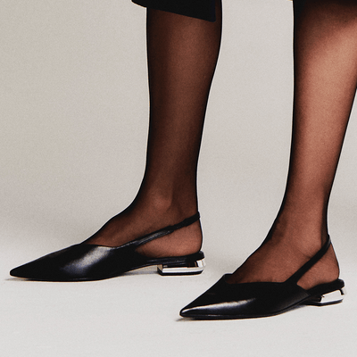 Sapatilha Slingback Couro Nobre Bico Fino Preto
