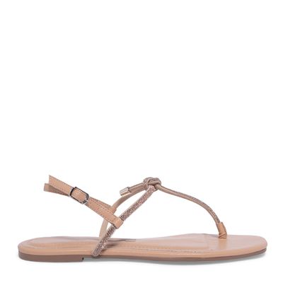 Rasteira Napa Soft Bege Tiras Brilho