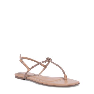 Rasteira Napa Soft Bege Tiras Brilho