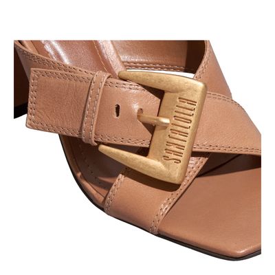Mule Couro Confort Marrom Tiras Fivela